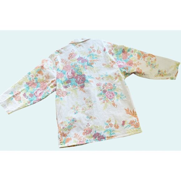 Vintage BONJOUR White Denim Floral Blazer Jacket 80s 90s Size XL EUC - Picture 7 of 8
